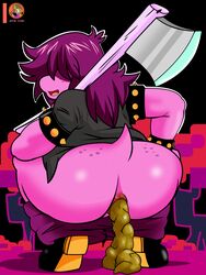 absurd_res anus ass crouching deltarune fart fart_cloud fart_fetish feces female freckles freckles_on_butt hi_res humanoid looking_back monster_girl moon_pearl scat scat solo succubi_samus susie_(deltarune) video_games weapon