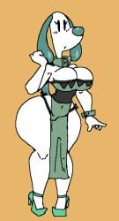 anthro big_breasts breasts collar dog female huge_thighs solo subjectdie_(artist) thick_thighs wide_hips