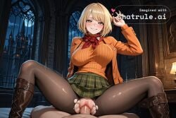 1girl 8k ai_assisted ai_generated ashley_graham big_ass blonde_hair boots bouncing_breasts bra_down brown_jacket brown_pantyhose castle detailed_face doggy_style fucked_into_submission fucked_silly green_eyes green_skirt heart_eyes heart_shaped_pupils high_heel_boots indoors jacket jewelry looking_at_viewer neckerchief night open_jacket orange_jacket orange_sweater pantyhose plaid_skirt pleated_skirt pov red_scarf resident_evil ribbed_sweater scarf seductive_look seductive_smile sitting skirt thicc_ass thicc_thighs torn_clothes turtleneck_sweater vaginal_sex wants_to_fuck wide_hips