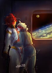 blush blushing clothed clothed_sex clothes clothing dickgirl female female_focus female_only futanari gundam gundam_suisei_no_majo larger_female miorine_rembran outer_space penis_in_pussy redhead redhead_female redheaded_female sex_in_space shorter_female smaller_female space suletta_mercury taller_female trembling trembling_for_pleasure vaginal vaginal_penetration vaginal_sex white_hair yuri