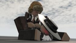 1boy 1boy1girl 1girls 3d artist_request baseplate big_ass big_ass_(female) big_breasts big_butt big_butt_(female) blush blushing_female half_naked_female laying_on_stomach roblox roblox_avatar robloxian sex_from_behind tan_body tan_skin