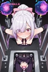 1girl ai_assisted ai_generated atelier bangs close doggystyle dominated eyes_visible_through_hair facing_away facing_viewer female_only forced_orgasm gradient_background gradient_hair hair_over_one_eye harder high_quality highres light_smile long_hair looking_at_viewer looking_over_shoulder mouth_open petite_body pink_eyes portrait purple_hair ripped_clothes rough skinny small_breasts small_tits solo solo_female stretching_pussy tiny_tits unable_to_move unable_to_resist upper_body viewed_from_above white_hair young