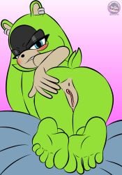 5_toes absurd_res accessory afrosoricid anus big_butt blue_eyes breasts butt butt_grab clenched_teeth ear_piercing ear_ring eyeshadow feet female foot_fetish furniture genitals green_body green_hair grin hair hair_accessory half-closed_eyes hand_on_butt hi_res humanoid_feet idw_publishing kneeling looking_at_viewer looking_back looking_back_at_viewer makeup mammal narrowed_eyes on_sofa one_eye_closed piercing plantigrade rear_view ring_piercing seductive sega sharp_teeth sirjzau smile sofa soles solo sonic_the_hedgehog_(comics) sonic_the_hedgehog_(idw) sonic_the_hedgehog_(series) spread_butt spread_vulva spreading surge_the_tenrec teeth tenrec toes vulva watermark