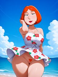 ai_generated dress family_guy lois_griffin looking_at_viewer no_panties pubic_hair pussy thighs