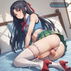 1girl 2_tails ai_assisted ai_generated arched_back aroused_face big_balls black_hair black_pantyhose blue_shirt blushing bows brown_shoes cheerleader_outfit cock_ring crop_top cumming cute_face deepthroat erect_cock eye_shadow fat_ass femboy flat_chest frills gay green_skirt hair_ribbon half_updo hard_cock highres large_cock long_hair masturbating masturbation micro_skirt mini_skirt orgasm overwhelming_pleasure panties parted_bangs plump_ass red_eyes red_heels red_ribbon round_ass seductive_face self_fuck self_pleasure skinny_waist solo thick_thighs thigh_high_stockings tiny_waist trails_of_cold_steel white_gloves