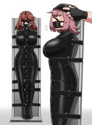 blindfolded bondage bondage_gear encasement full_body gag gagged gagged_female imbsengirl original original_character restrained sacked sleepsack