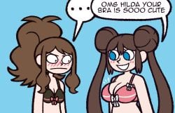 2026 2girls annoyed black_bra black_eyes blue_background blue_eyes blush blush_lines bow_bra bra breast_envy breast_size_difference breasts brown_hair cleavage clothed clothed_female compliment duo english_text female female_only hilda_(pokemon) human human_only krusha64612042 light-skinned_female light_skin long_hair medium_breasts multiple_girls pink_bra pokemon pokemon_bw pokemon_bw2 ponytail rosa_(pokemon) simple_background small_breasts smile speech_bubble text twintails very_long_hair