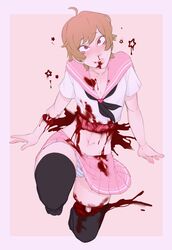 1boy blood bulge crossdressing femboy girly gore guro guts haruhssment pink_skirt red_eyes school_uniform shimapan simple_background