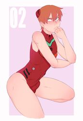 1boy asuka_langley_sohryu bulge clothing freckles genderswap genderswap_(ftm) haruhssment leotard male_only neon_genesis_evangelion orange_hair penis_bulge rule_63 simple_background solo solo_male