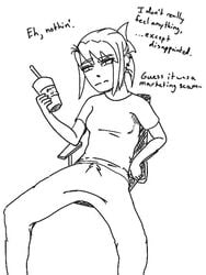 1girls clothed clothing cum_inducing_juice dialogue female female_only fully_clothed human monochrome sin_(sinthetic) sinthetic sitting sketch solo spread_legs text