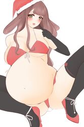 1girls big_breasts christmas female female_only huge_belly large_breasts pregnant purinpaw ready_to_pop solo