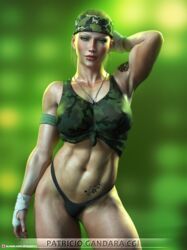 1girls 3d abs blonde_hair camo_print clothed clothing dog_tags female female_only green_background hand_wraps irene_(spiderpity) large_breasts looking_at_viewer muscular muscular_female necklace original panties pinup shoulder_tattoo simple_background slushe_(website) solo solo_female spiderpity standing star_tattoo tanktop tattoo veiny_muscles wet wet_skin