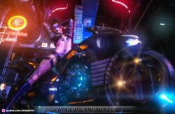 1girls 3d black_lipstick city_background dani_(spiderpity) female female_only goth lip_ring motorcycle nose_piercing original outdoor outdoors outside pale-skinned_female pale_skin pinup public sci-fi science_fiction slushe_(website) small_breasts solo solo_female spiderpity