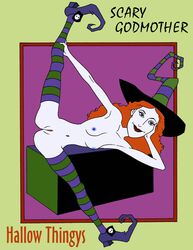 curly_hair female medium_breasts orange_hair scary_godmother scary_godmother_(series) solo striped_legwear toonytease white_skin witch witch_hat