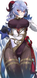 1girls 2021 ass_visible_through_thighs bell_choker blue_hair blush bodystocking breasts cameltoe choker embarrassed female female_only ganyu_(genshin_impact) genshin_impact hi_res hips horns huge_breasts long_hair looking_at_viewer purple_eyes slim_waist thick_thighs thigh_gap thighs tight_clothing tight_fit torriet wide_hips