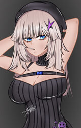 aa-12_(girls'_frontline) artist_request blonde_hair blue_eyes breasts cleavage female female_focus female_only girls'_frontline goth large_breasts lunyfera(artist)