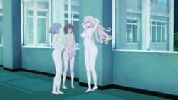 1boy 2girls 3d big_breasts blonde_hair breasts danganronpa danganronpa_2:_goodbye_despair danganronpa_v3 embarrassed exhibitionism female femboy fujisaki_chihiro iruma_miu koikatsu long_hair male multiple_girls naked nanami_chiaki nude orange_hair orph pale-skinned_female penis pink_hair pussy short_hair straight_hair