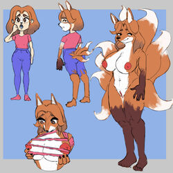 1:1 anthro ass big_breasts big_butt breast_expansion breast_grab breast_squish breasts canid canine clothing cosmicconfluence expansion exposed_breasts female fox genitals growth hair hand_on_breast hi_res human human_to_anthro mammal multicolored_hair pussy ripping solo species_transformation squish thick_thighs torn_clothing transformation two_tone_hair were werecanid werecanine werefox