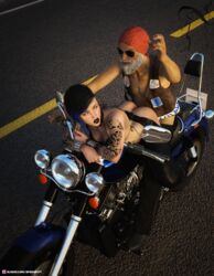 1boy 1boy1girl 1girls 3d age_difference arm_tattoo assless_chaps back_tattoo biker_girl black_hair black_lipstick blue_hair blush bra bracelet cleavage crotchless crotchless_pants cute dani_(spiderpity) driving eyebrow_piercing female gas_station goth imminent_sex licking_lips lip_ring looking_back motorcycle motorcycle_sex nose_piercing older_male outdoor outdoor_nudity outdoors outside petite pixie_cut public public_nudity public_sex sex_on_motorcycle short_hair skull_tattoo slushe_(website) small_breasts spiderpity studded_bracelet tattoo tattoos vaginal_penetration viewed_from_above younger_female