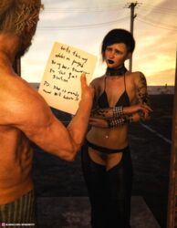 1boy 1boy1girl 1girls 3d age_difference arm_tattoo assless_chaps biker_girl black_hair black_lipstick blue_hair blush bottomless bra bracelet crotchless crotchless_pants dani_(spiderpity) door doorway english_text eyebrow_piercing female finger_tattoo goth hand_tattoo imminent_sex lip_ring male male_focus navel_piercing no_panties nopan nose_piercing older_male outdoor outdoor_nudity outdoors outside petite pixie_cut prostitution short_hair skull_tattoo slushe_(website) small_breasts spiderpity studded_bracelet tattoo tattoos text_tattoo younger_female