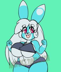 2d andrew_dickman animated anthro awd bbw big_belly blue_body bouncing_breasts buckteeth bunny cute exposed_belly exposed_stomach female female_only furry furry_only gif long_hair pixels_bunni rabbit smile smiling smiling_at_viewer solo solo_female stomach watermark white_hair