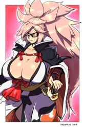 1girls 2018 baiken big_breasts busty cleavage dreaminerryday eye_patch female female_only guilty_gear huge_breasts large_breasts long_hair pink_eyes pink_hair solo sword tagme