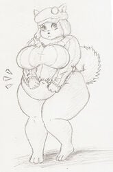 anthro bbw belly belly_button big_belly big_breasts breasts cageofmirrors canine chubby chubby_female embarrassed exposed_stomach female female_only furry furry_only girl hat navel pencil_(artwork) solo stomach sweater sweater_pull sweaterpuppy voluptuous