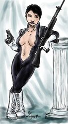 1girls athletic athletic_female black_hair bodysuit breasts female female_only gun human human_only light-skinned_female light_skin looking_at_viewer maria_hill marvel marvel_comics rifle s.h.i.e.l.d. short_hair solo solo_female straight_hair tagme unzipped unzipped_bodysuit weapon