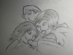 amelia_(kim_possible) bonnie_rockwaller disney disney_channel fellatio female human kim_possible male monochrome oral penis ron_stoppable straight straight_hair tagme yumibow