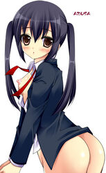 :o ass azusa_nakano_(k-on!) blush bottomless breasts brown_eyes female female_only flat_chest human human_only k-on! sakura_hanatsumi solo tied_hair twintails