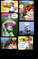 anthro cleavage clothing comic day donkey_kong_(series) english_text female funky_kong funny fur gesture interspecies kalypso kong kremling lordstevie male nintendo nipple_bulge one_breast_out outdoors pointing smile standing sunglasses text