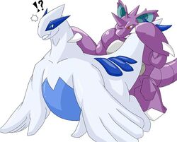 avian blue_eyes blue_skin color feral furry interspecies lugia male male/ambiguous nidoking nude pokemon pokemon_(species) pokemon_focus purple_hair puyopuyo_(artist) red_eyes tagme white_skin