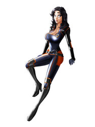 1girls belt black_hair bodysuit catsuit female female_only grey_eyes high_heel_boots knee_boots large_breasts mass_effect miranda_lawson nonude raulovsky shiny tagme tight_clothes