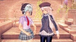 2girls altina_orion animated blue_hair eyes_closed millium_orion multiple_girls no_sound nude player1 sisters trails_of_cold_steel video white_hair x-ray