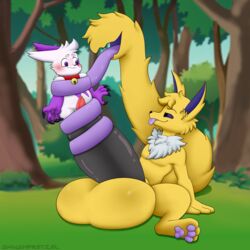 absurd_res anthro balls big_balls big_penis blushing_profusely canid canine cock_vore collar duo eeveelution fan_character fox genitals hi_res huge_cock hyper hyper_genitalia hyper_penis jolteon male male/male mammal nintendo pawpads penile penis pokémon_(species) pokemon pokemon_(species) smushpretzel tapering_penis tongue tongue_out tongue_wrap tongue_wrapped_around_penis video_games vore zangoose