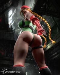 3d 3d_(artwork) big_ass big_breasts big_butt big_muscles blonde_hair blue_eyes cammy_white cammy_white_(fortnite) capcom fortnite game_cg looking_at_viewer looking_back street_fighter street_fighter_v thick_ass thick_thighs white_body white_skin wicked3dx