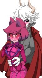 alastor_(hazbin_hotel) angelica_charlotte big_ass big_breasts blushed cape deer_ears deer_girl deer_tail demon demon_girl demon_horns demon_tail female_alastor_(hazbin_hotel) fluffy_tail funamusea genderswap gloves hazbin_hotel heart-shaped_pupils kcalb monocle piercing pink_clothes pink_eyes pink_gloves pink_hair pink_skin red_cape revgelty rule_63 straight_hair suit tail_fluff tail_tuft tall_male the_gray_garden thick_thighs traced usagi_star vivienne_medrano white_body white_hair white_skin