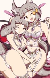 2girls ass cat_ears cute_fang lingerie long_hair monolith_tk nia nia_(blade) nia_(xenoblade) nintendo twintails xenoblade_(series) xenoblade_chronicles_2