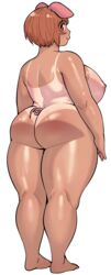 1girls animal_ears ass big_breasts breasts brown_hair chubby chubby_female curvy elf-san_wa_yaserarenai female huge_ass huge_breasts humanoid looking_back oku one-piece_swimsuit pig_ears pig_girl pig_tail plump short_hair smile solo swimsuit synecdoche tanline tanned thick_thighs voluptuous white_background wide_hips