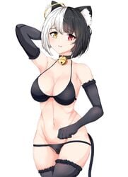 ass big_ass black_hair bodice cat_ears cat_tail catgirl collar embarrassed feline looking_at_viewer looking_back necklace panties red_eyes serpias sex slumber_party twitch virtual_youtuber white_hair white_skin yellow_eyes youtube youtuber_girl