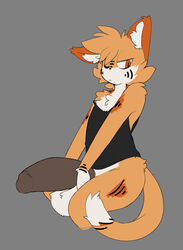 1boy animal_ears anthro black_tank_top caeleste cat_ears cat_eyes cat_tail catboy feline femboy gozer_(aronhilistix) huge_cock humanoid_penis large_balls male male_anthro male_only orange_eyes orange_fur orange_hair orange_tail solo solo_male tail tank_top white_fur white_tail_tip