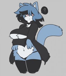 1girls :< ? animal_ears anthro big_breasts black_choker black_thighhighs blue_fur breasts caeleste choker cleavage clothed clothing female female_anthro female_only fur furry furry_only large_breasts sinclaire_(caeleste) solo solo_female tail thick_thighs thighhighs wide_hips