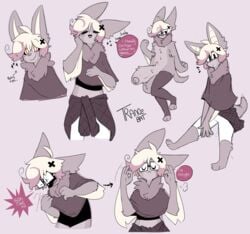 1boy :) ^_^ angry anthro ball_tuft bat bat_ears big_ears caeleste chest_tuft clothing cute english_text femboy fluffy_balls fluffy_ears fluffy_penis fur glasses grey_fur huge_cock humanoid_genitalia humanoid_penis male male_anthro male_only meditating model_sheet posing small_but_hung smiling solo solo_male speech_bubble square_glasses startled thighhighs trance_(caeleste) white_hair