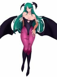 1girls clothing darkstalkers demon demon_girl demon_wings female green_eyes green_hair medium_breasts morrigan_aensland no_bra numeko pantyhose succubus vampire vampire_(game) wings