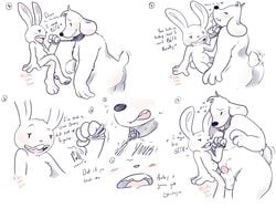 4:3 anthro balls canid canine canis collar dirty_talk domestic_dog duo erection genitals hi_res jellycakeslice lagomorph leash leash_pull male male/male mammal max_(sam_and_max) penis sam_and_max samuel_dog shy small_dom_big_sub tail_motion tailwag