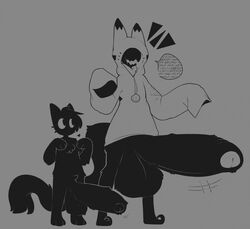 2boys anthro black_fur black_tail caeleste cat_ears catboy clothing eyeless feline fur hyper_balls hyper_penis male male_anthro male_only mouthless revoke_(triplebrownmeow) tail unnamed_kitty_(caeleste)