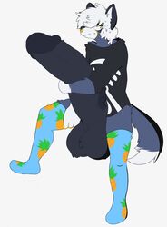 1boy animal_ears anthro balls caeleste clothing femboy fur hyper hyper_balls hyper_penis male male_anthro male_only penis shirt solo solo_male tail thighhighs