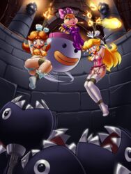 arms_above_head ball_gag bondage breasts chain_chomp female femsub gag mario_(series) multiple_girls multiple_subs peril princess_daisy princess_peach rope shaxbert super_mario_bros. wendy_o._koopa