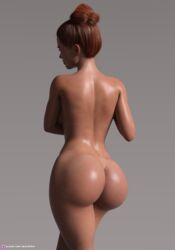 1girls 3d back_view brown_hair deafpervs earrings female female_only large_breasts light_brown_hair nude nude_female pinup sanika_(deafpervs) slushe_(website) solo solo_female wide_hips