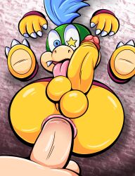 absurd_res anal anal_sex anthro balls duo erection feet gay gay_anal genitals hair hi_res koopa koopaling larry_koopa male male/male male_only mario_(series) nintendo penetration penis scalie sex tepigfan101 through_wall toad_(mario) tongue tongue_out wall_(structure) yaoi